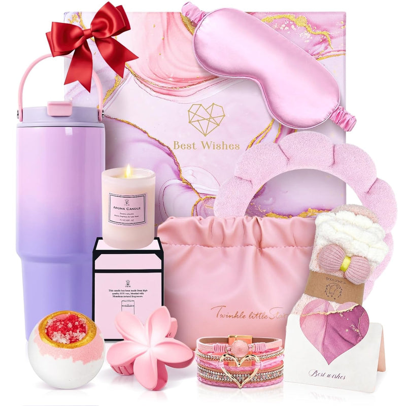 Birthday Gift for Women Self Care Get Well Soon Gifts Basket, Unique Luxury Birthday Gifts Idea for Her BFF Girlfriend Wife Sister Coworker, with Tumbler Bracelet Hairclip Headband Socks Eye-Mask