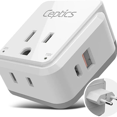 Europe Plug Adapter, 20W PD & QC, Safe Dual USB & USB-C 3.1A - 2 USA Outlet - Compact & Powerful - Use Euro, Greece, Italy, Switzerland, Turkey, Portugal - Includes Type C Swadapt Attachment